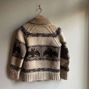Women’s  Beige and Brown Wool Cardigan Canadian Cowichan Style